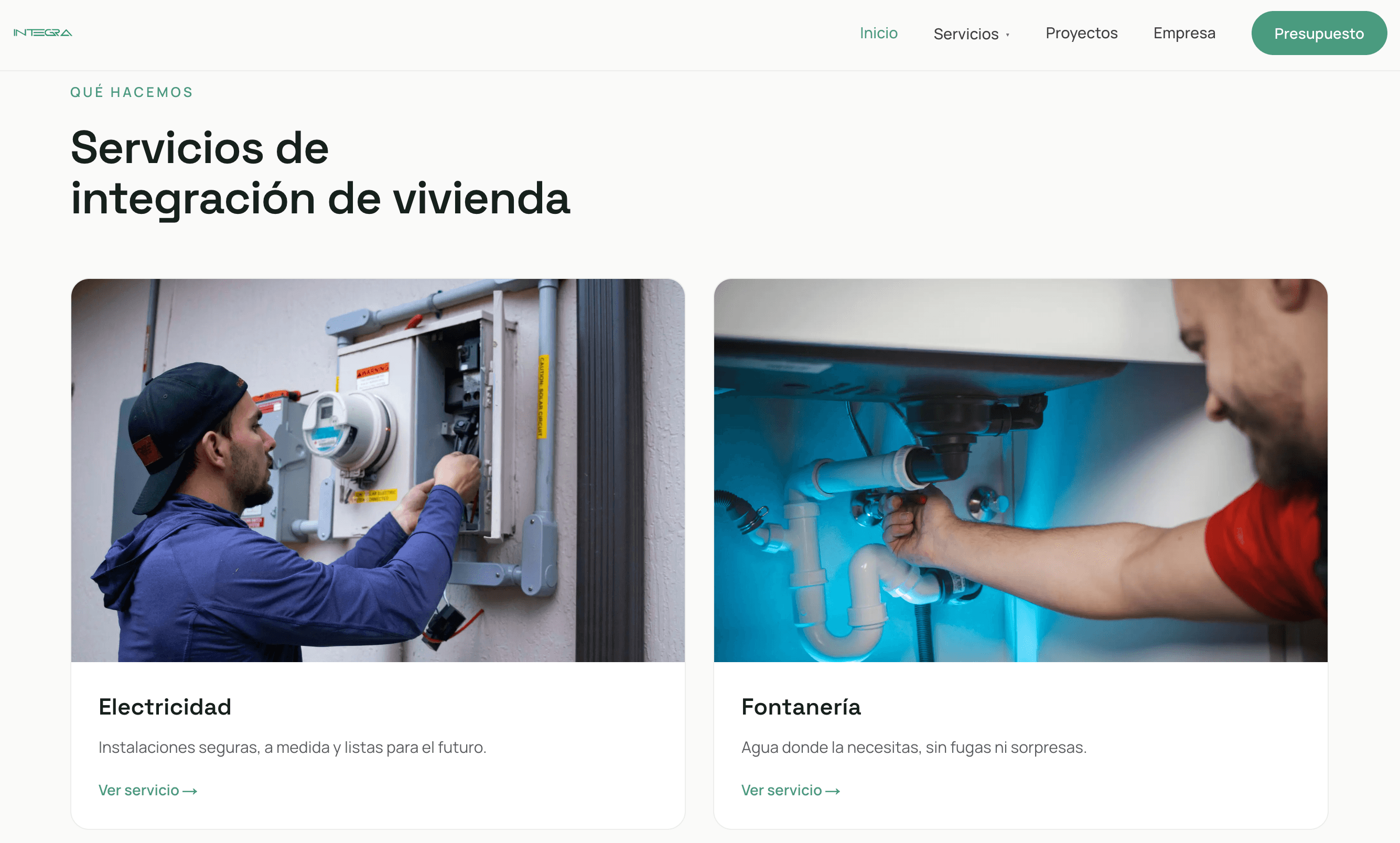 Captura de la web del electricista